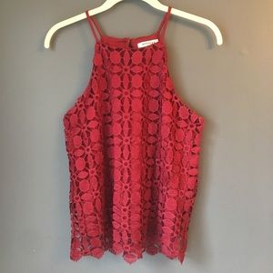 Monteau Embroidered Crop Tank Top Burgundy